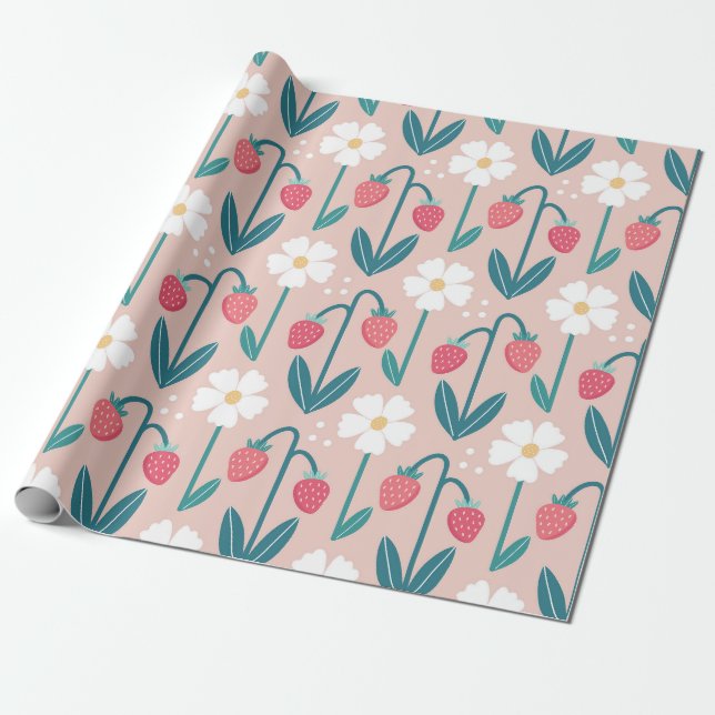 Strawberry Blossom Delight Presentpapper (Utrullad)