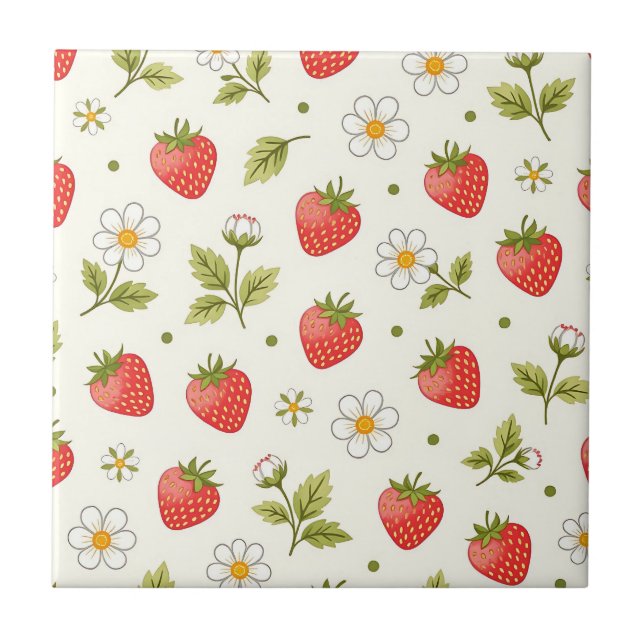 Strawberry Blossom Summer Pattern Kakelplatta (Framsidan)