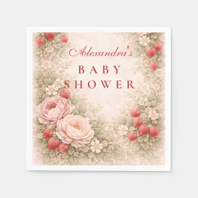 Strawberry Blush Floral Baby Shower Pappersservett (Framsidan)