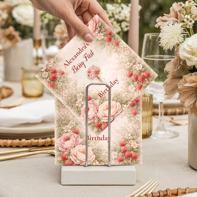 Strawberry Blush Garden Celebration 1st Birthday Pappersservett (Skapare uppladdad)