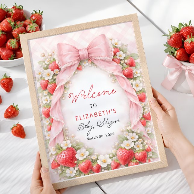 Strawberry Bow Coquette Baby Shower Welcome  Poster (Skapare uppladdad)