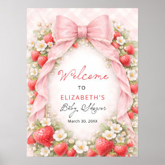 Strawberry Bow Coquette Baby Shower Welcome  Poster