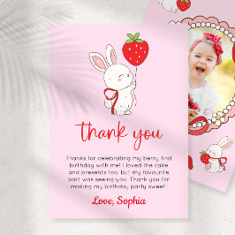 Strawberry Bunny Birthday Photo Thank You Card Inbjudningar