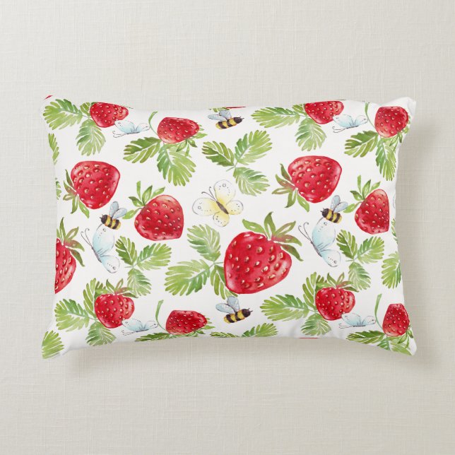 Strawberry Buzz accent Pillow Prydnadskudde (Framsidan)