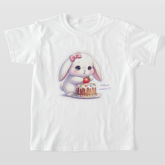 Strawberry Cake Bunny - Careful Decorating Kawaii  T Shirt (Laydown)