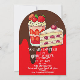 Strawberry Cake Themed Birthday Invitation Inbjudningar