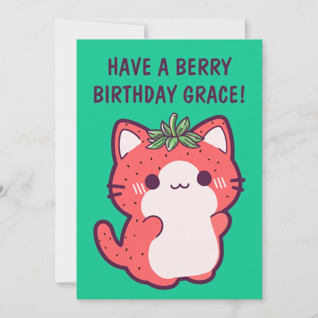 STRAWBERRY CAT BIRTHDAY CARD JULKORT (Framsida)