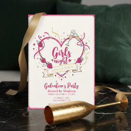 Strawberry Champagne Galentines Day Invitation Inbjudningar