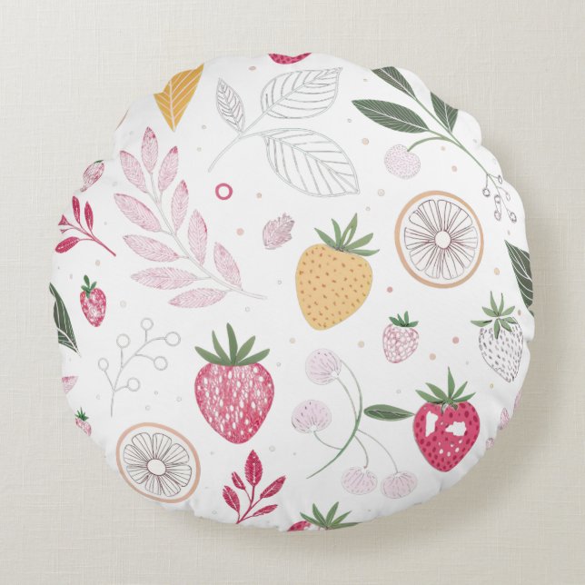 Strawberry Citrus Fruit Round Pillow Rund Kudde (Framsidan)