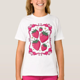 Strawberry Coquette Aesthetic Pink Bow Cute Design T Shirt