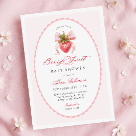 Strawberry Coquette Baby Shower Invitation Inbjudningar