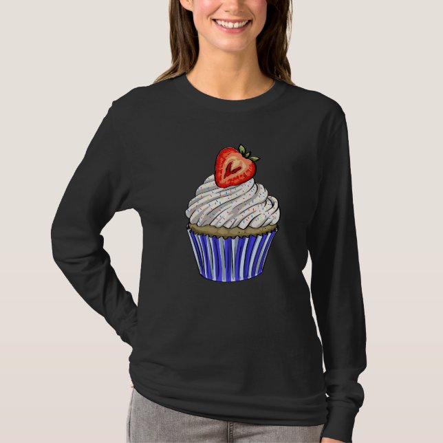 Strawberry Cup Cakes Plain  Women Baking Muffins L T Shirt (Framsida)