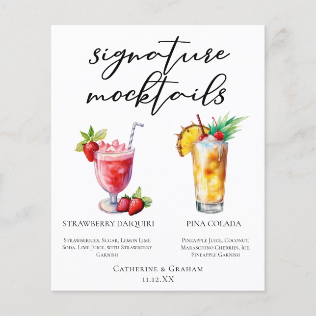 Strawberry Daiquiri Piña Colada Mocktails Menu (Framsida)