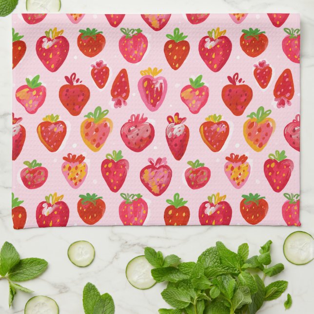 Strawberry Delight Pattern Kökshandduk (Vikta)