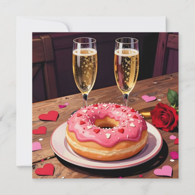 Strawberry Donuts, Champagne and Rose Valentine's  Julkort (Framsida)