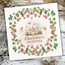 Strawberry enchanted fairy garden birthday  pappersservett