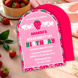 Strawberry First Birthday Celebration Arch Inbjudningar