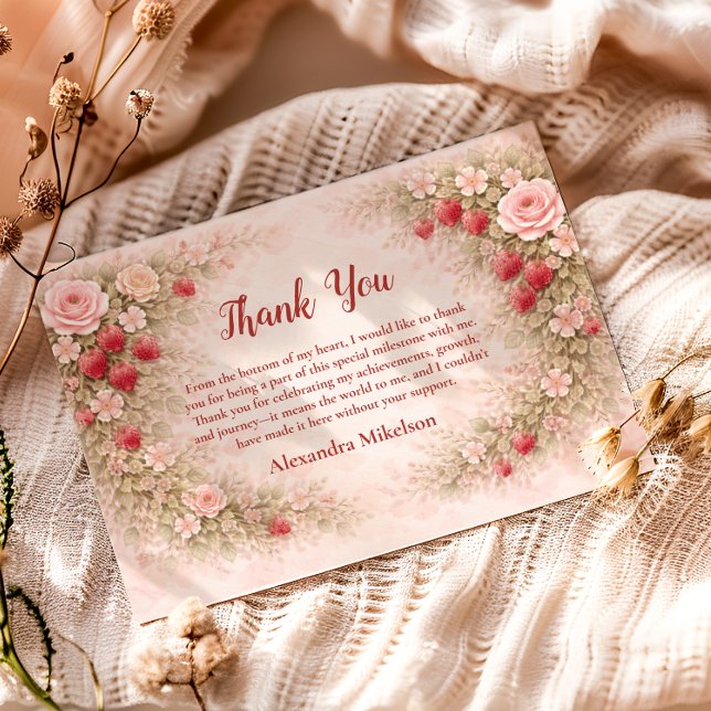 Strawberry First Birthday Garden Party 1st Birthda Tack Kort (Skapare uppladdad)