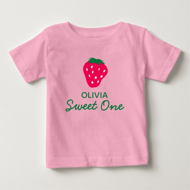 Strawberry Flicka 1-årsfest  T Shirt (Framsida)