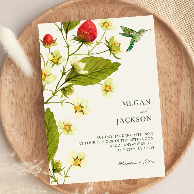 Strawberry Floral branch minimalist wedding  Inbjudningar (Skapare uppladdad)