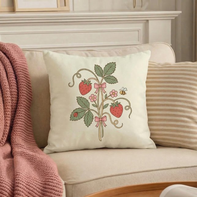 Strawberry Floral Garden Throw Pillow Kudde (Skapare uppladdad)