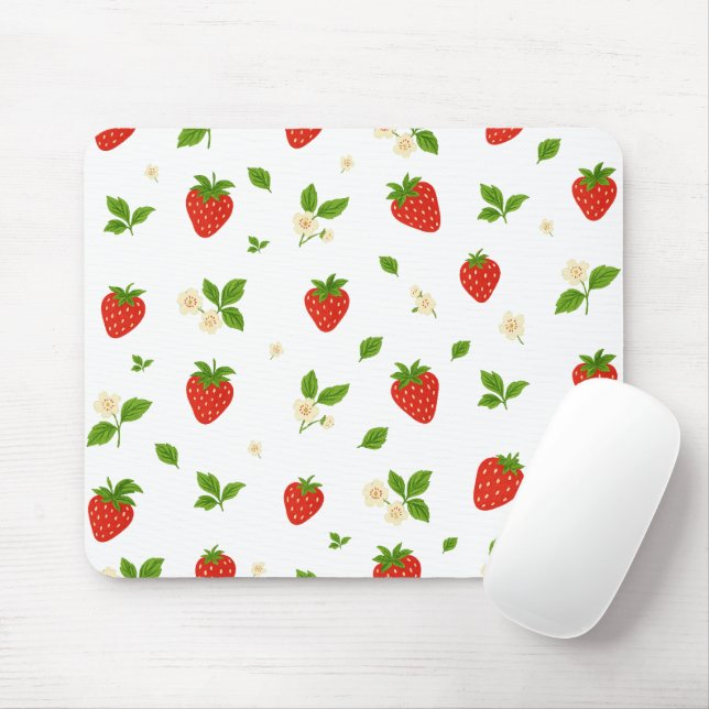 Strawberry floral pattern mouse pad, cute watercol musmatta (Med mus)