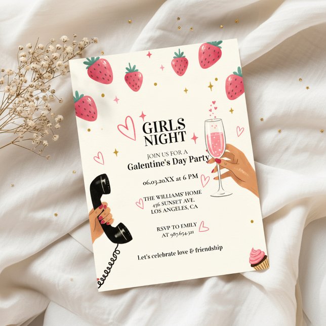 Strawberry Galentine's Girls Night Party  Inbjudningar (Skapare uppladdad)