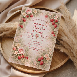 Strawberry Garden Floral 1st Birthday Inbjudningar