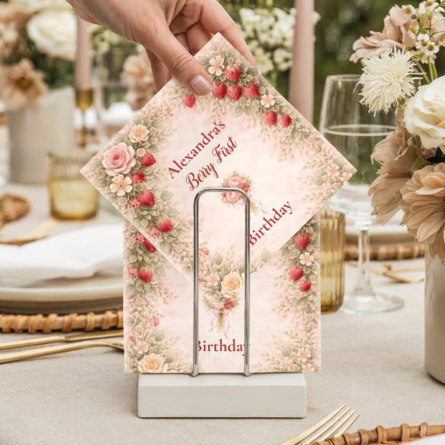 Strawberry Garden Floral 1st Birthday Pappersservett (Skapare uppladdad)