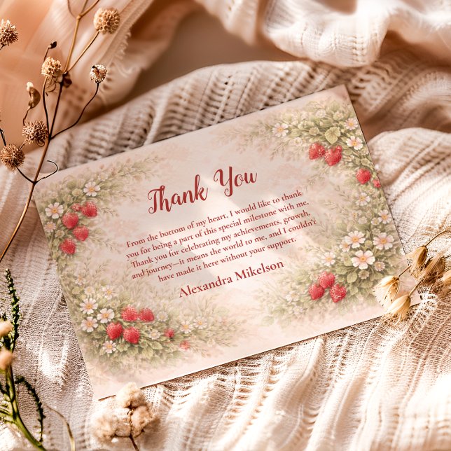 Strawberry Garden Floral 1st Birthday Tack Kort (Skapare uppladdad)