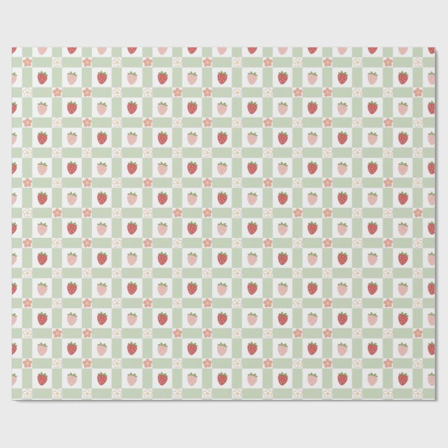 Strawberry Gingham Berry Happy Birthday Presentpapper (Platt)