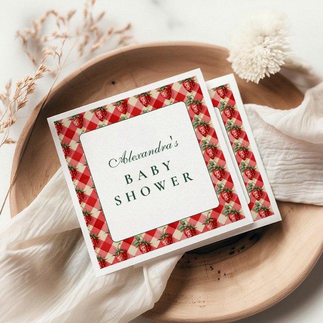 Strawberry Gingham Cottage Baby Shower Pappersservett (Skapare uppladdad)