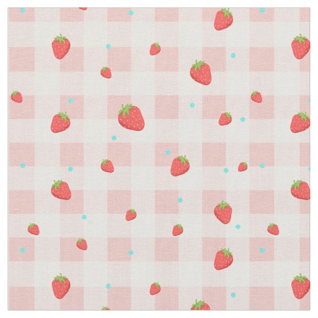 Strawberry Gingham Fabric Tyg (Närbild)