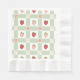 Strawberry Gingham First Birthday Coined Edge Pappersservett