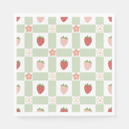 Strawberry Gingham First Birthday Luncheon Pappersservett