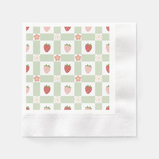 Strawberry Gingham First Birthday Pappersservett (Framsidan)