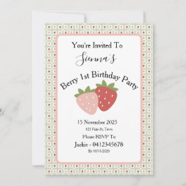 Strawberry Gingham First Birthday Party Inbjudningar