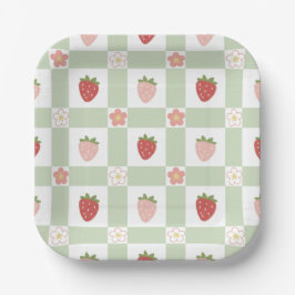 Strawberry Gingham First Birthday Square