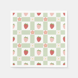 Strawberry Gingham Pastel Green 1st Birthday Pappersservett