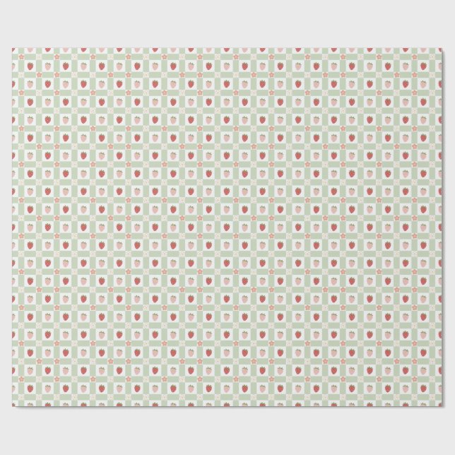 Strawberry Gingham Pastel Green 1st Birthday Presentpapper (Platt)