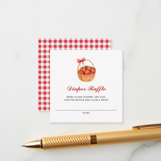 Strawberry Girl Baby Shower Diaper Raffle Tilläggskort (Fram/Back In Situ)