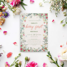 Strawberry Girl Berry First Birthday Inbjudningar