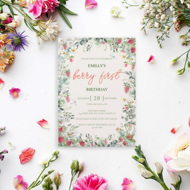 Strawberry Girl Berry First Birthday Inbjudningar (Skapare uppladdad)