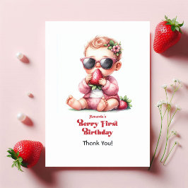 Strawberry Girl Berry First Birthday Tack Kort