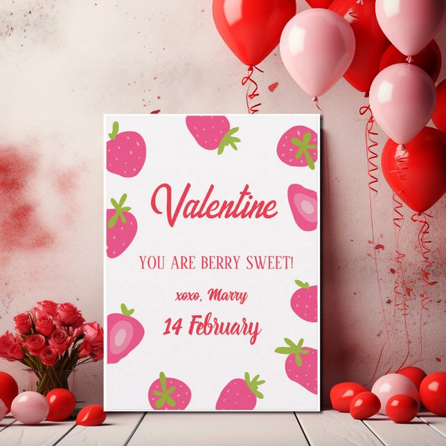 Strawberry Girl Sweet Valentines day Anteckningskort (Skapare uppladdad)