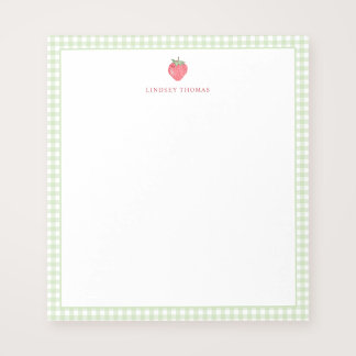 Strawberry Green Gingham Border Personalized Anteckningsblock