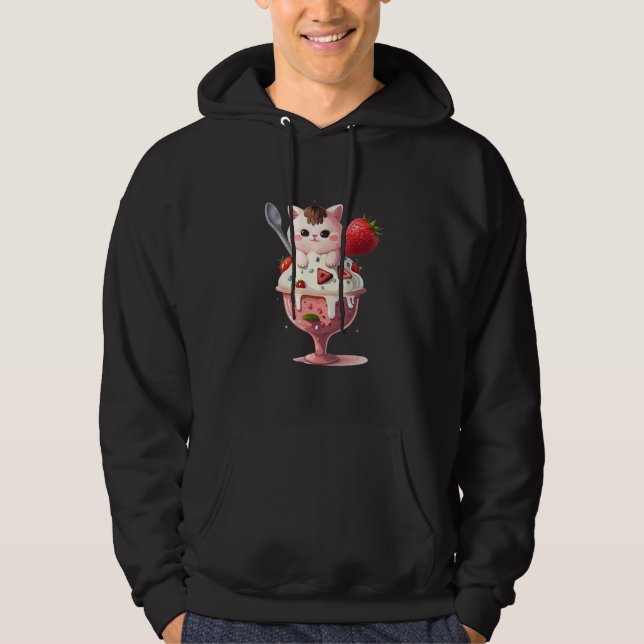 Strawberry Ice Cream Sundae Kitten Gelato Berry Ca Hoodie (Framsida)