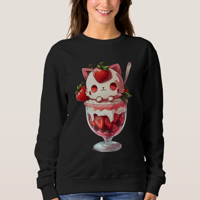 Strawberry Ice Cream Sundae Kitten Gelato Berry Ca T Shirt (Framsida)