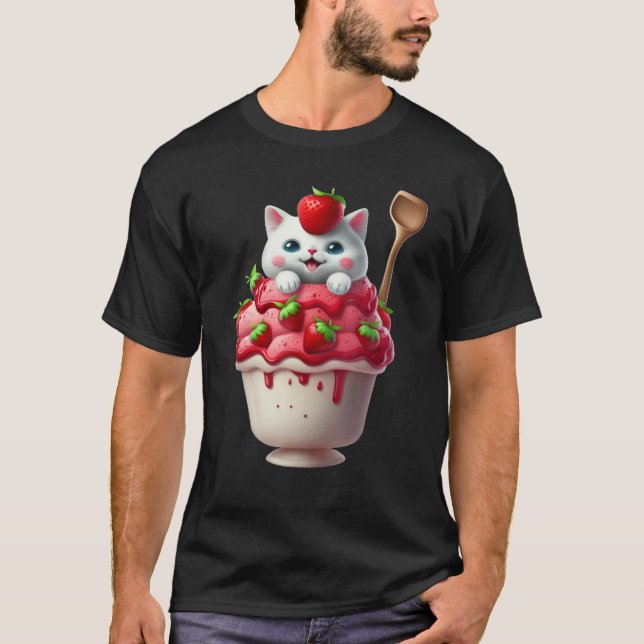 Strawberry Ice Cream Sundae Kitten Gelato Berry Ca T Shirt (Framsida)