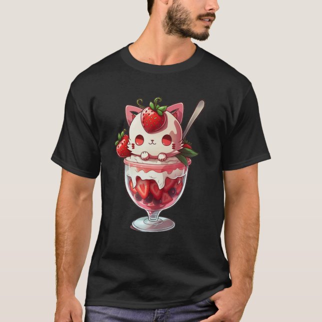 Strawberry Ice Cream Sundae Kitten Gelato Berry Ca T Shirt (Framsida)